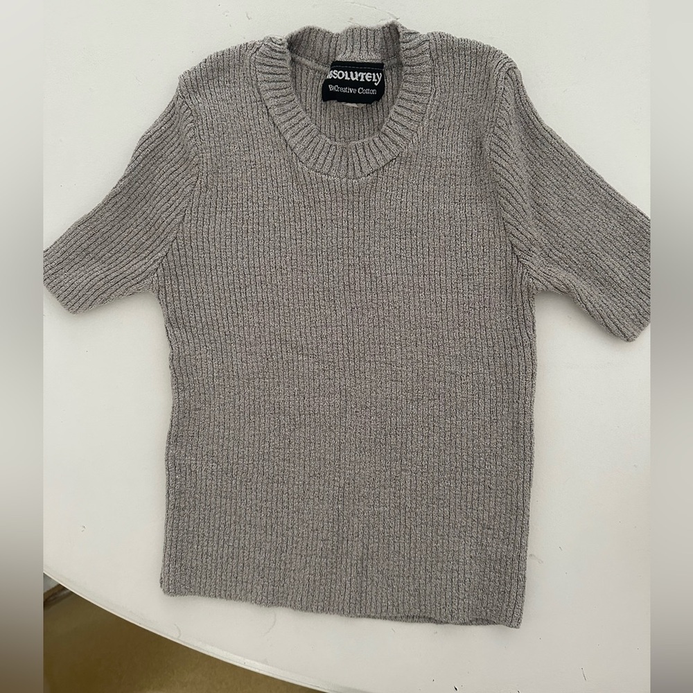 Vintage Absolutely By Creative Cotton Knit Short Sleeve Top Grey Short 90s Y2K